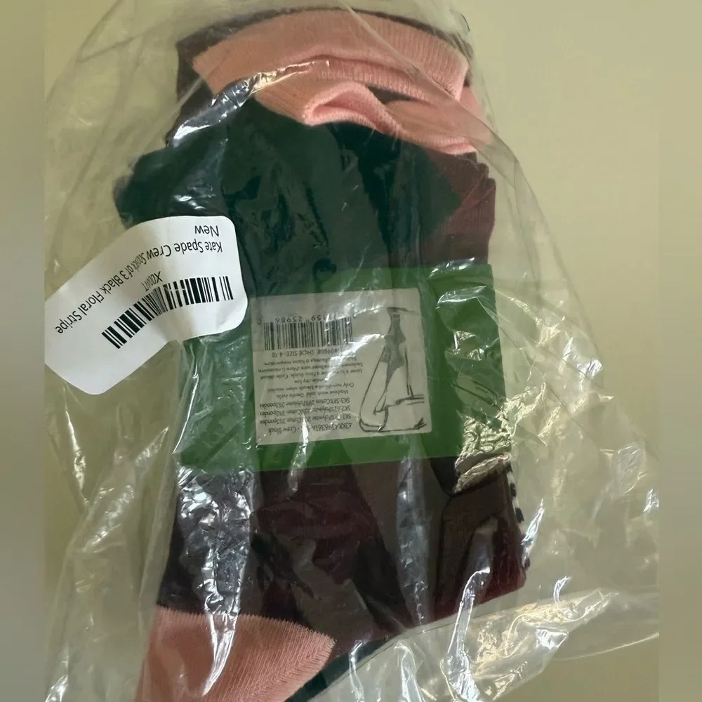 Kate Spade New York Kate Spade Crew Socks Pack of 3 Black Floral Stripe NWT
